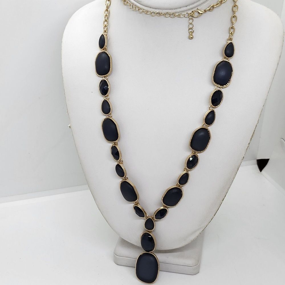 Blue And Gold Y‎ Drop Necklace